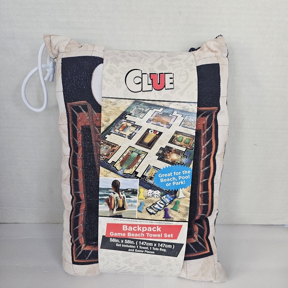 Hasbro Game CLUE Backpack Beach Towel Set With Tote Bag Bath Pool Park Kids NEW